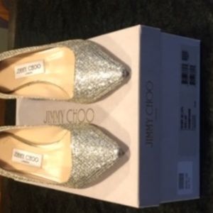 Jimmy Choo Romy 40 Champagne Glitter Shoes